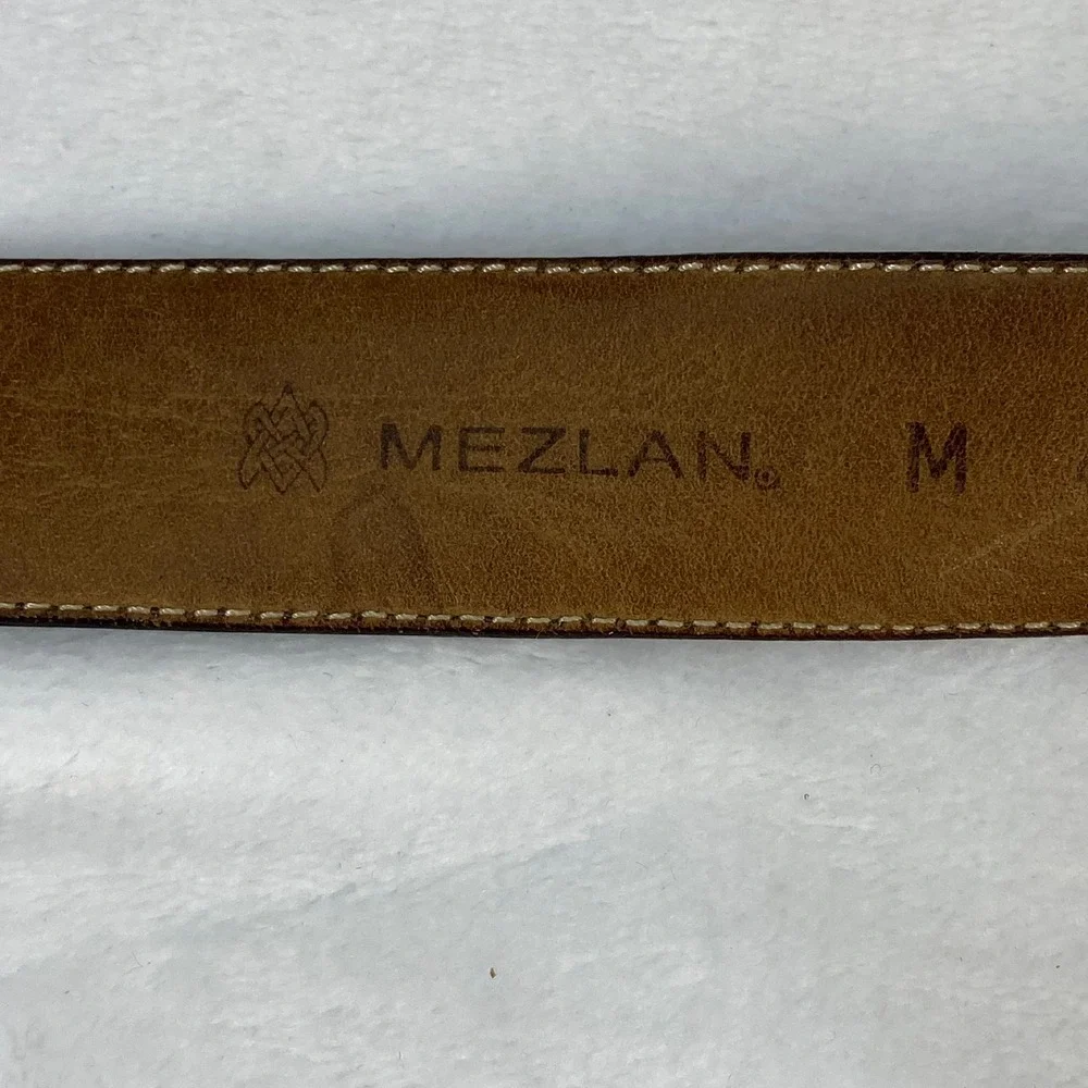 Mezlan Leather Belt Woven Accent‎ Brown Dress Belt Men's Size M